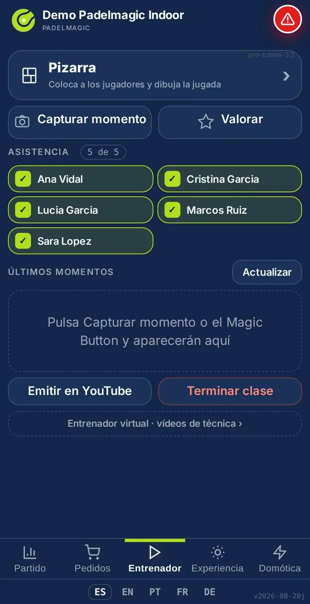 Módulo entrenador: asistencia y momentos