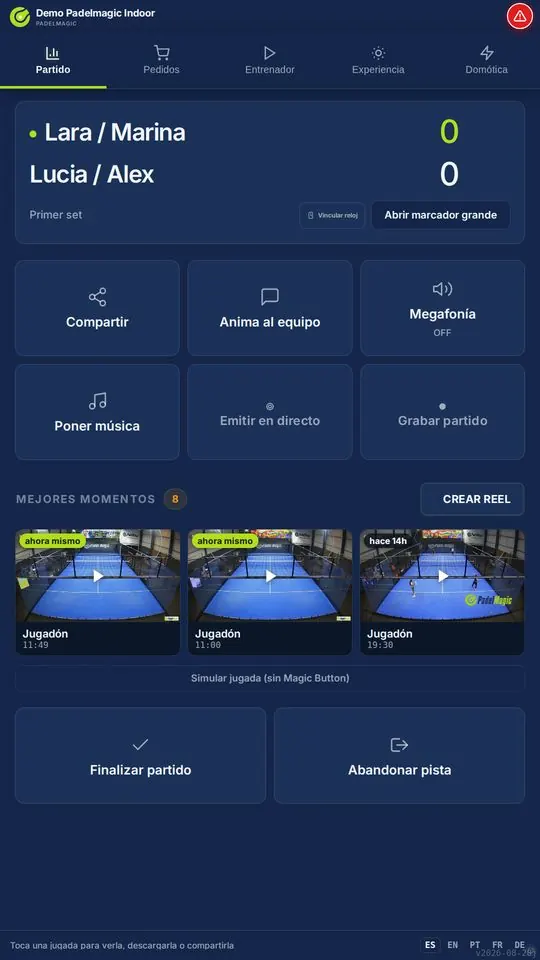 App del jugador de PadelMagic con el marcador