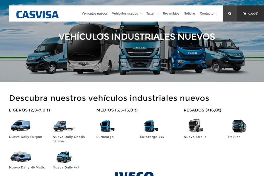 Web de Casvisa, vehículos industriales en Valladolid