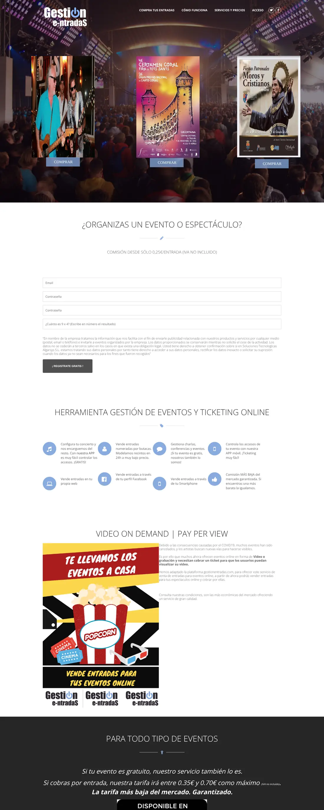 Web de GestionEntradas, venta de entradas online