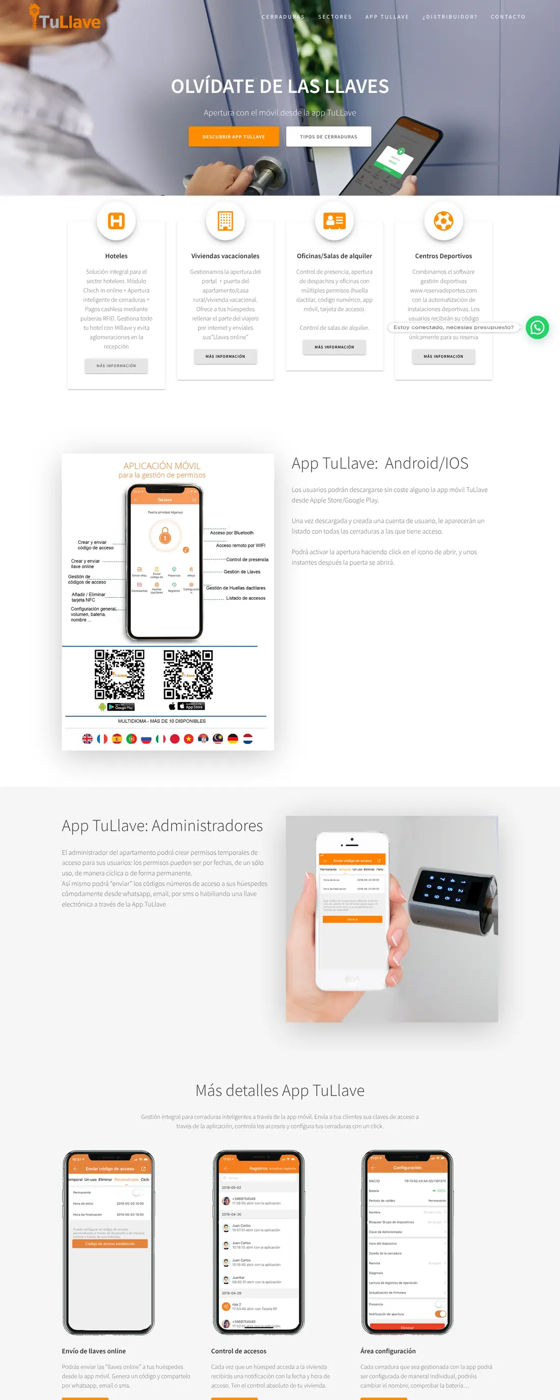 Web de TuLlave Online, cerraduras inteligentes con app
