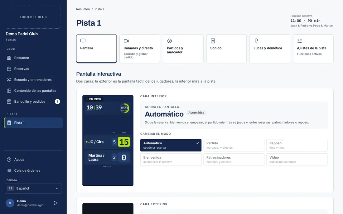 LED Manager: página de una pista