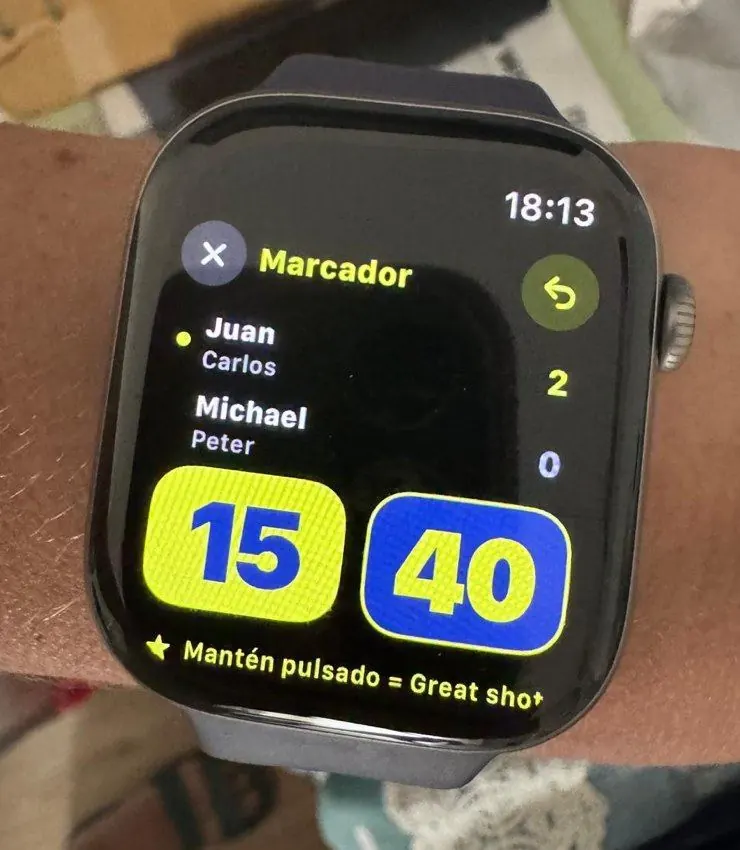 Marcador de pádel en un reloj inteligente